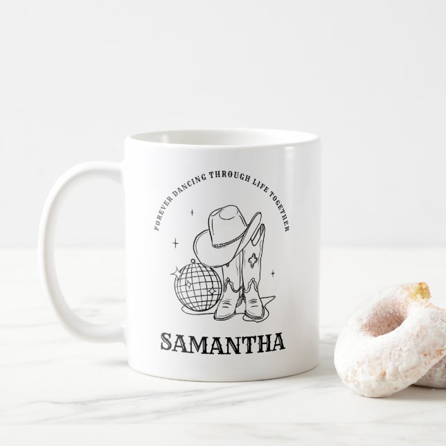 Mug Hand Drawn Modern Black and White Western Bff (Avec donut)