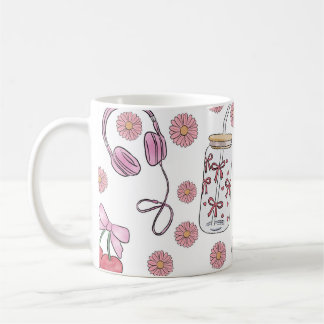 Mug Hand-drawn Pink Girly Elements Seamless Pattern