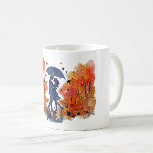 Mug Hand Painted Autumn Couple Silhouette Watercolor