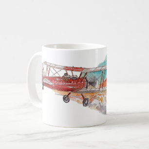 Mug Hand Painted Biplane Bush Plane Sunset Watercolor