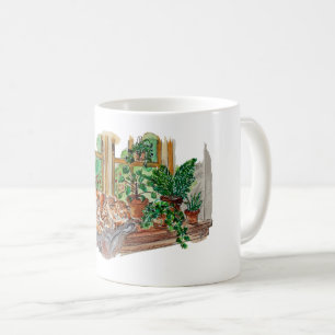 Mug Hand Painted Cosy Window Cat Watercolor Art