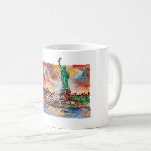 Mug Hand Painted New York Liberty Statue Watercolor