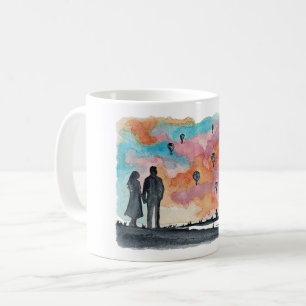 Mug Hand Painted Romantic Couple Balloons Watercolor