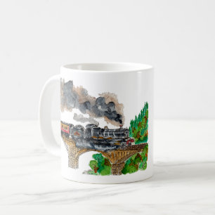 Mug Hand Painted Steam Train Locomotive Watercolor