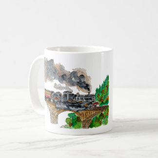 Mug Hand Painted Steam Train Locomotive Watercolor