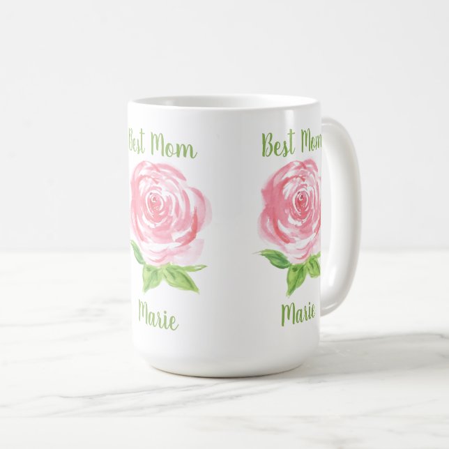 Mug Handpainted Loose Watercolor Rose Floral NAME (Devant droit)
