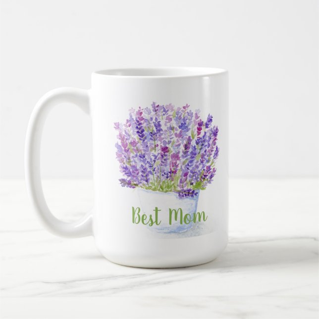 Mug Handpainted Watercolor Lavender Floral BEST MOM (Gauche)