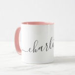 Mug Handwritten Minimalist Script Personalized Name<br><div class="desc">This design features a handwritten script name in soft black lettering on a clean white background with a pale pink interior. The minimal layout feels timeless and personal,  making it an easy everyday favorite. A simple personalized design that works beautifully for gifting or daily use.</div>