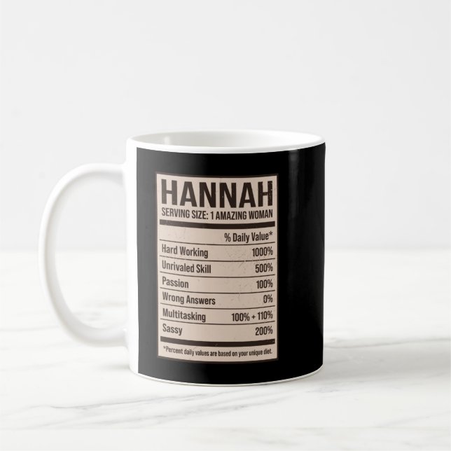 Mug Hannah Valeur nutritive Nom Pseudo Alias Titre F (Gauche)