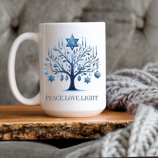 Mug Hanoukka Blue Menorah Tree avec l'étoile de David (Créateur téléchargé)