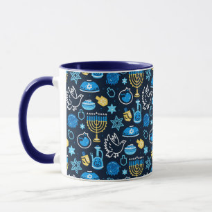 Mug Hanoukka Symboles Motif bleu