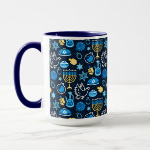 Mug Hanoukka Symboles Motif bleu