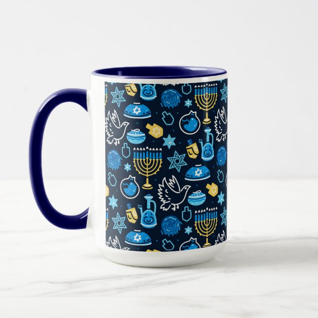 Mug Hanoukka Symboles Motif bleu (Gauche)