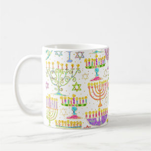 Mug Hanoukka White Gold Menorah Star de David