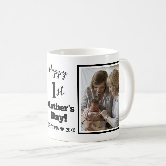 Mug Happy 1st Mother's Day Grandma 2 Photo Collage (Devant droit)