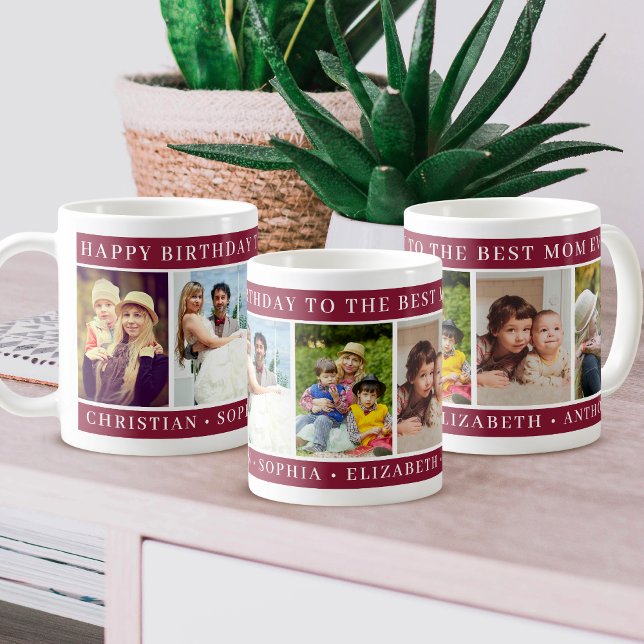 Mug Happy Birthday Mom Photo Collage burgundy keepsake (Créateur téléchargé)