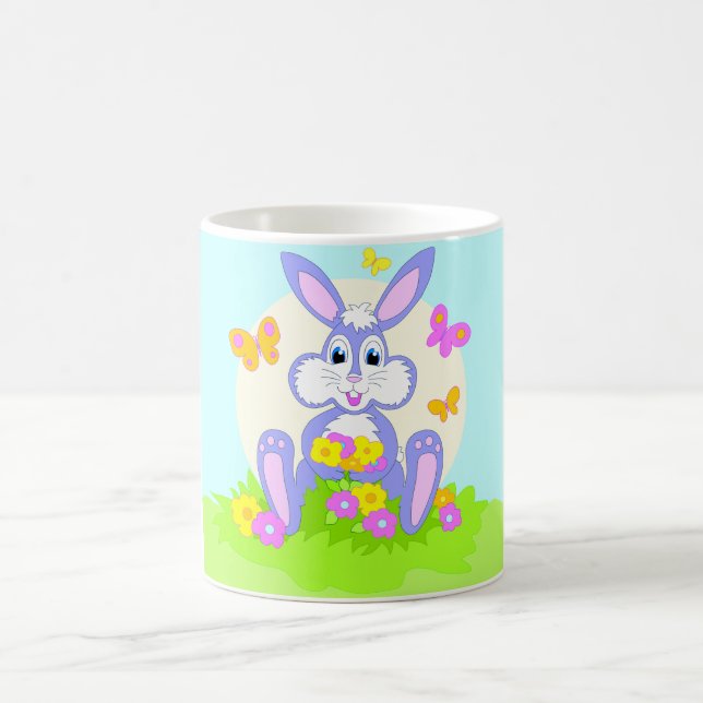 Mug Happy Bunny Papillons Fleurs mignonnes Lapin pourp (Centre)