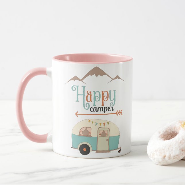Mug Happy Camper Cute Retro RV (Avec donut)