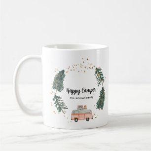 Mug Happy Camper mignonne Whimsical Nom de famille Scr
