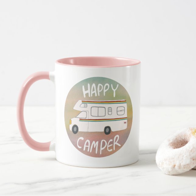 Mug Happy Camper Rainbow Sweet RVing Motorhome (Avec donut)