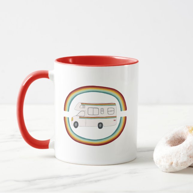 Mug Happy Campers Rainbow RVing Camper Motorhome (Avec donut)