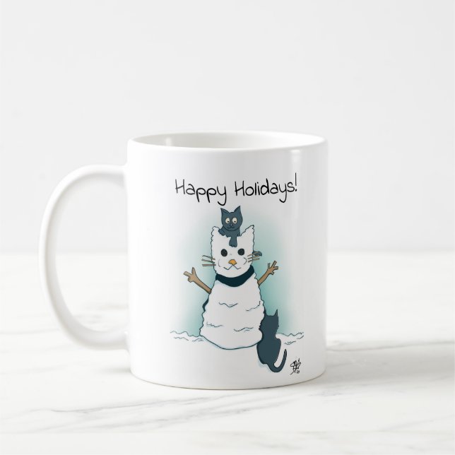 Mug Happy Cartoon Kittens jouer dans Snow Holiday (Gauche)