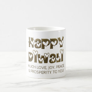 Mug Happy Diwali Salutation Coeurs mignons Typographie