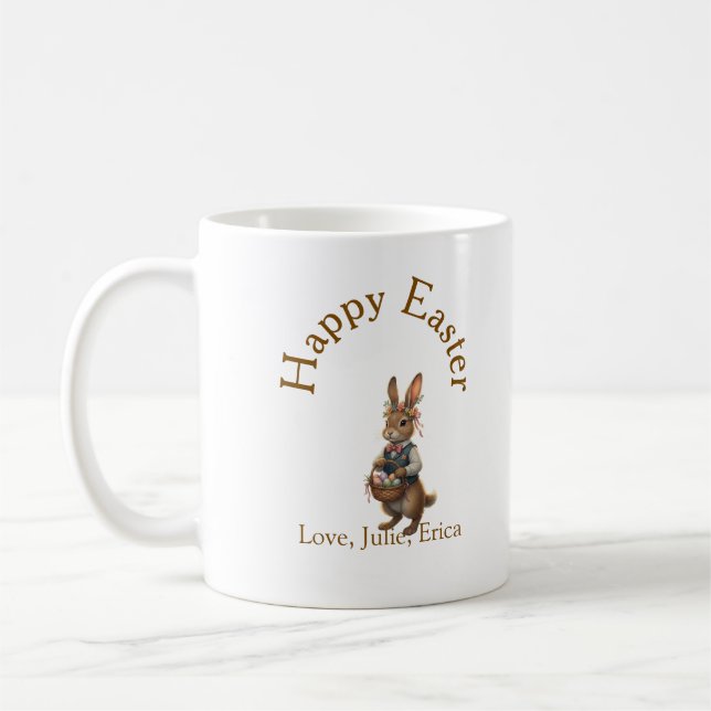 Mug Happy Easter brown bunny with eggs love add name  (Gauche)
