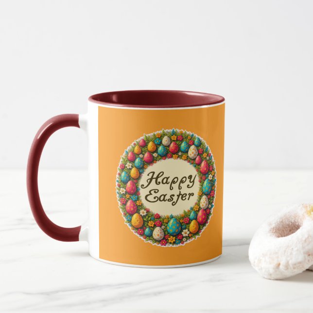 Mug Happy Easter – Classic Wreath Design caneca (Avec donut)