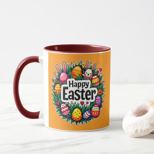 Mug Happy Easter – Colorful Spring Design - caneca (Avec donut)