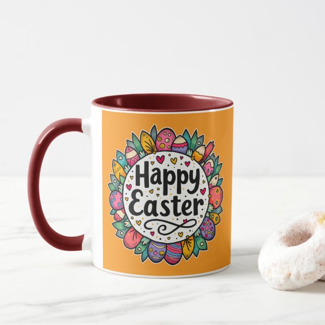 Mug Happy Easter – Decorative Floral Frame - caneca (Avec donut)