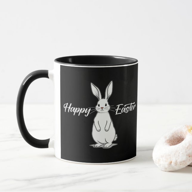 Mug Happy Easter – Minimal Bunny Illustration - caneca (Avec donut)