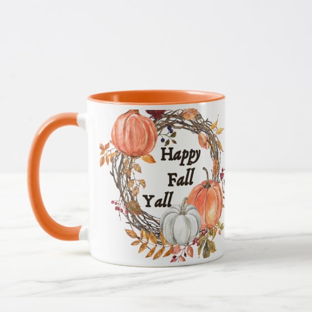 Mug Happy Fall Y'all : Citrouille et Feuille cosy d'au (Gauche)