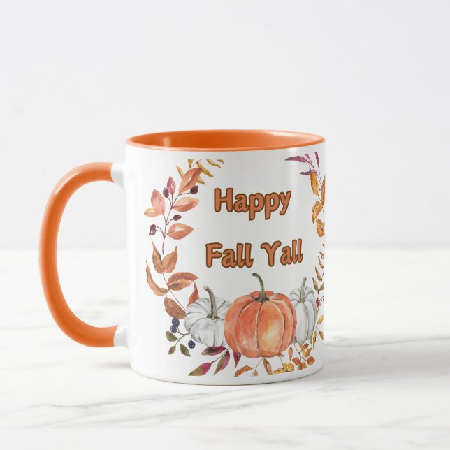 Mug Happy Fall Y'all : Citrouille et Feuille cosy d'au (Gauche)