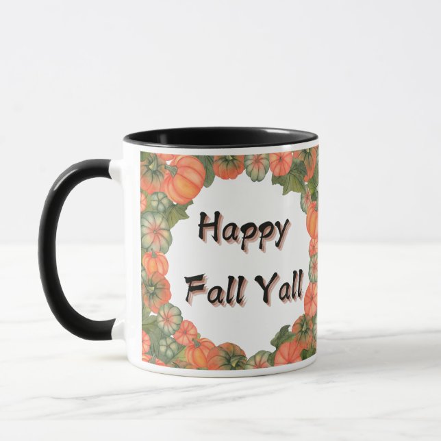 Mug Happy Fall Y'all : Citrouille et Feuille cosy d'au (Gauche)