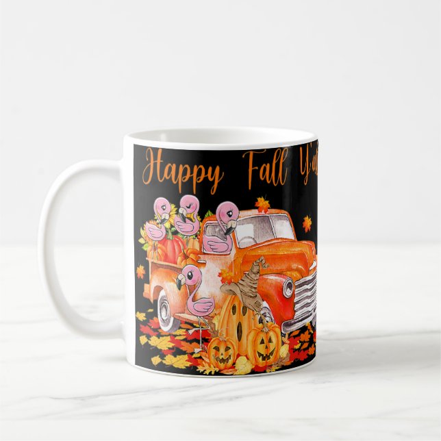 Mug Happy Fall Y'all Flamant rose Truck Citrouille Aut (Gauche)