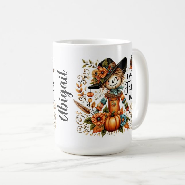 Mug Happy Fall Yall mignon Scarecrow et Autumn Foliing (Devant droit)