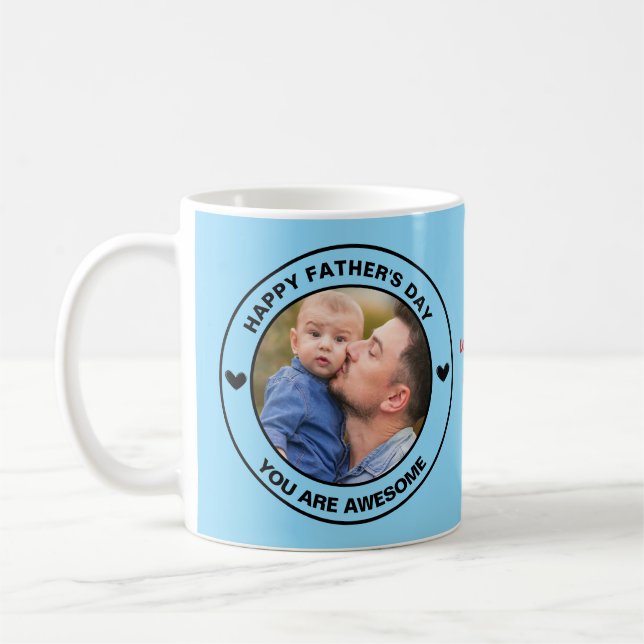 Mug Happy Fête des pères Photo Custom Text Black Blue (Gauche)