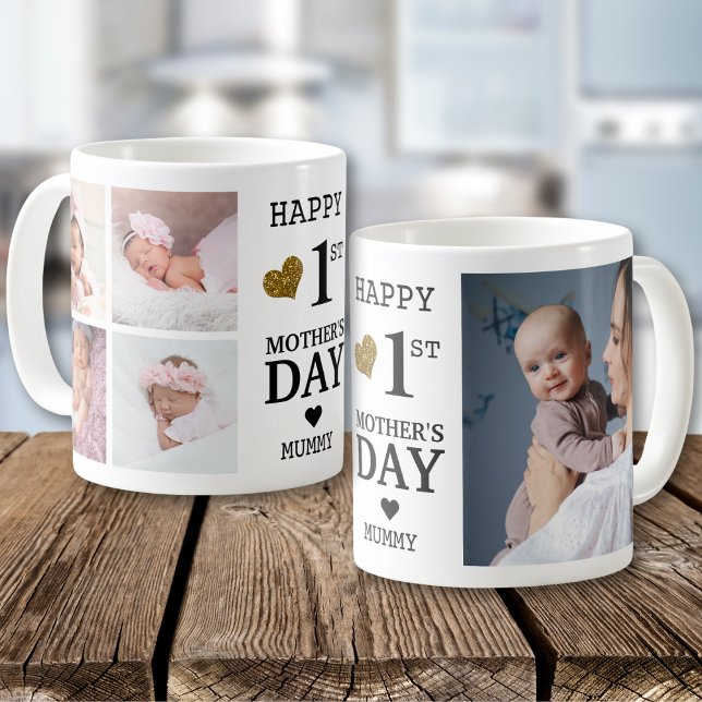 Mug Happy First Mother's Day Mummy 5 Photo Collage  (Créateur téléchargé)