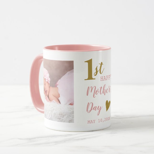 Mug Happy First Mother's Day Pink And Gold 2 Photo  (Devant gauche)