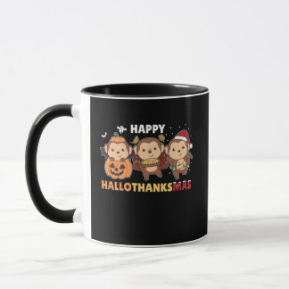 Mug Happy Hallothanksmas Monkey Christmas Monkeys