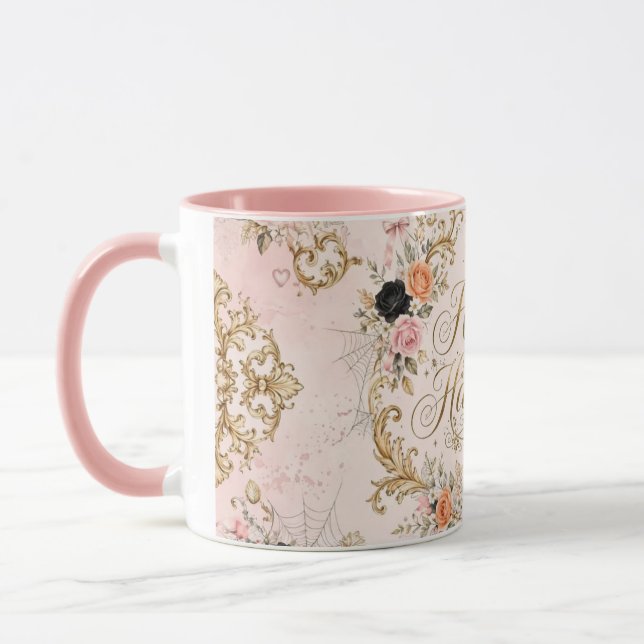 Mug Happy Halloween avec poignée rose  (Gauche)