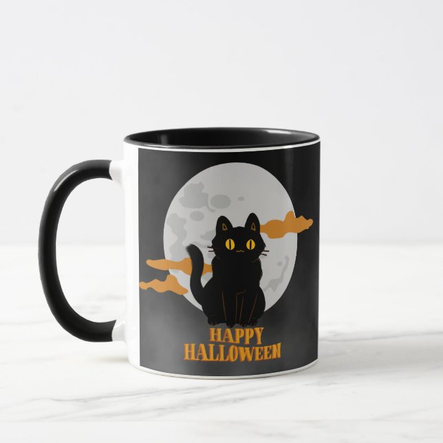 Mug Happy Halloween Chat avec Pleine lune (Gauche)