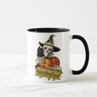 Mug Happy Halloween Chat noir, Crâne et Citrouille