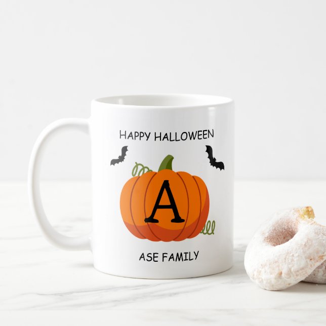 Mug Happy Halloween Citrouille orange sur mesure initi (Avec donut)