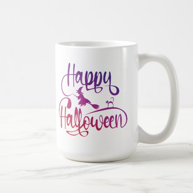 Mug Happy Halloween dégradé volant sorcière chat Café (Droite)
