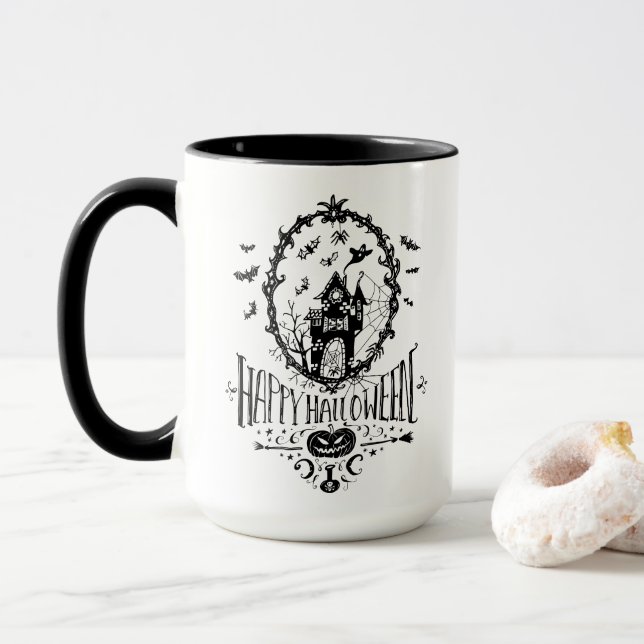 Mug Happy Halloween Haunted House Fancy Décor (Avec donut)