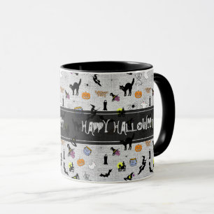 Mug "Happy Halloween" Random Iconic Motif Grey