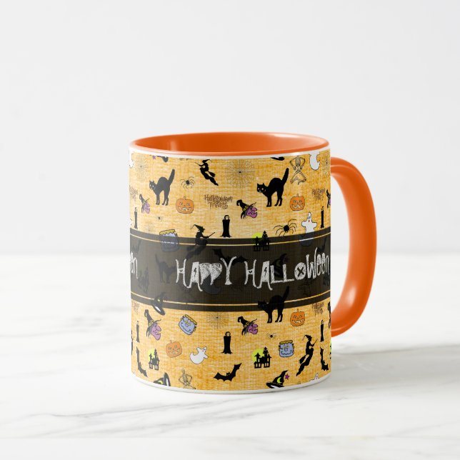 Mug "Happy Halloween" Random Iconic Motif Orange (Devant droit)
