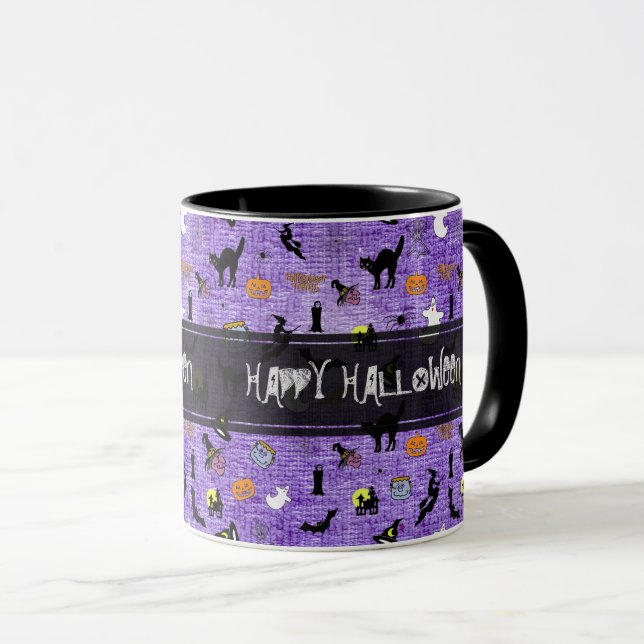 Mug "Happy Halloween" Random Iconic Motif violet (Devant droit)
